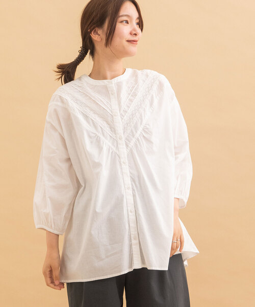 POU DOU DOU(プードゥドゥ)の「<made in INDIA>ピンタックレースブラウス(シャツ/ブラウス・レディース・オフホワイト/モカ/ブラック・M)」の9枚目の写真