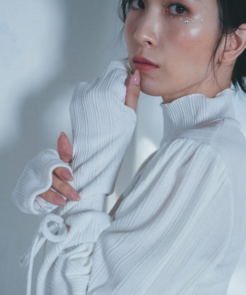Nora Lily elle（ノラリリーエル）の「【Nora Lily】「elle」Ribbon Rib Top（Tシャツ/カットソー・レディース・ホワイト/ライム・FREE）」の3枚目の写真