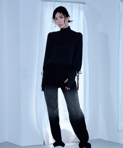 Nora Lily elle（ノラリリーエル）の「【Nora Lily】「elle」Ribbon Rib Top（Tシャツ/カットソー・レディース・ホワイト/ライム・FREE）」の7枚目の写真