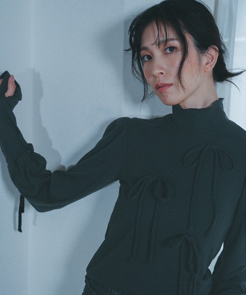 Nora Lily elle（ノラリリーエル）の「【Nora Lily】「elle」Ribbon Rib Top（Tシャツ/カットソー・レディース・ホワイト/ライム・FREE）」の6枚目の写真