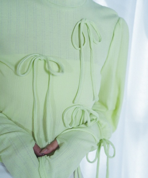 Nora Lily elle（ノラリリーエル）の「【Nora Lily】「elle」Ribbon Rib Top（Tシャツ/カットソー・レディース・ホワイト/ライム・FREE）」の11枚目の写真