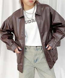 《トレンド映え×万能アウター》レディース フェイクレザー ブルゾン ジャケット 体型カバー 春秋冬