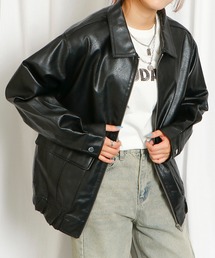 《トレンド映え×万能アウター》レディース フェイクレザー ブルゾン ジャケット 体型カバー 春秋冬