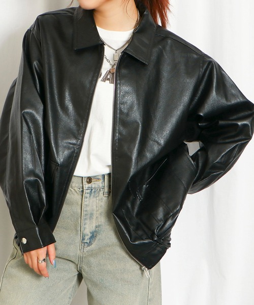 GORGE（ゴージ）の「《トレンド映え×万能アウター》レディース フェイクレザー ブルゾン ジャケット 体型カバー 春秋冬（ブルゾン・レディース・ダークブラウン/ブラック/ブラウン/グレー・F）」の6枚目の写真