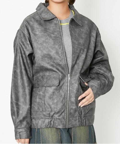 GORGE（ゴージ）の「《トレンド映え×万能アウター》レディース フェイクレザー ブルゾン ジャケット 体型カバー 春秋冬（ブルゾン・レディース・ダークブラウン/ブラック/ブラウン/グレー・F）」の22枚目の写真