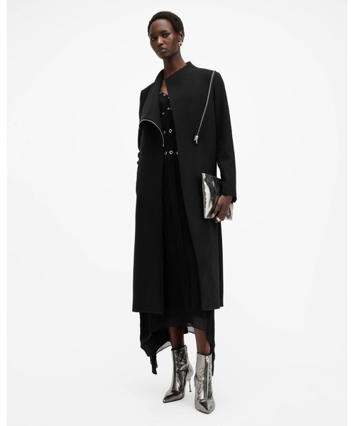ALLSAINTS(オールセインツ)の「MARGOH ASYMMETRIC WRAP FRONT COAT | MARGOH アシンメトリック ラップ フロント コート(その他アウター・レディース・ブラック・4/6/8)」の2枚目の写真