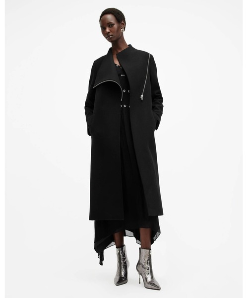 ALLSAINTS(オールセインツ)の「MARGOH ASYMMETRIC WRAP FRONT COAT | MARGOH アシンメトリック ラップ フロント コート(その他アウター・レディース・ブラック・4/6/8)」の4枚目の写真