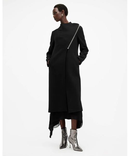 ALLSAINTS(オールセインツ)の「MARGOH ASYMMETRIC WRAP FRONT COAT | MARGOH アシンメトリック ラップ フロント コート(その他アウター・レディース・ブラック・4/6/8)」の6枚目の写真