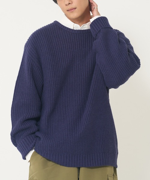 CORISCO（コリスコ）の「インディゴライク畦編みクルーニット(M1)（ニット/セーター・メンズ・ライトインディゴブルー/ダークインディゴブルー/インディゴブルー・MEDIUM/X-LARGE/LARGE）」の2枚目の写真