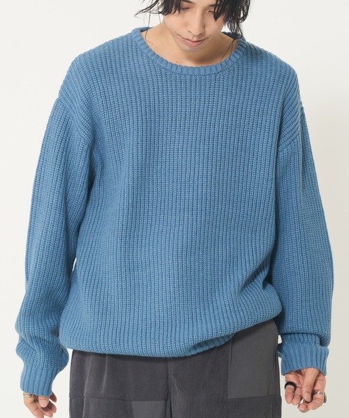 CORISCO（コリスコ）の「インディゴライク畦編みクルーニット(M1)（ニット/セーター・メンズ・ライトインディゴブルー/ダークインディゴブルー/インディゴブルー・MEDIUM/X-LARGE/LARGE）」の5枚目の写真