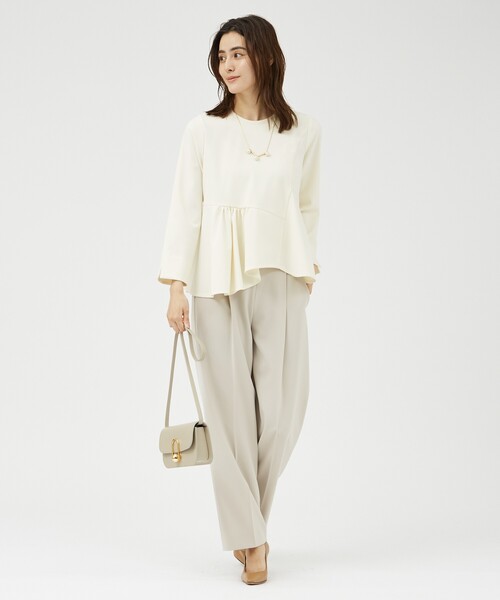 qualite(カリテ)の「【入卒/セレモニー/オケージョン】センタープレスストレートパンツ/オフィスカジュアル/セットアップ対応/カセット服(スラックス・レディース・グレイッシュベージュ/ダークネイビー・34/36/38)」の9枚目の写真