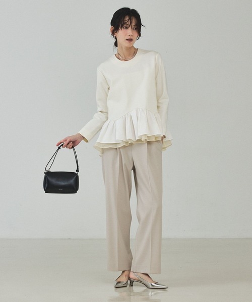 qualite(カリテ)の「【入卒/セレモニー/オケージョン】センタープレスストレートパンツ/オフィスカジュアル/セットアップ対応/カセット服(スラックス・レディース・グレイッシュベージュ/ダークネイビー・34/36/38)」の3枚目の写真