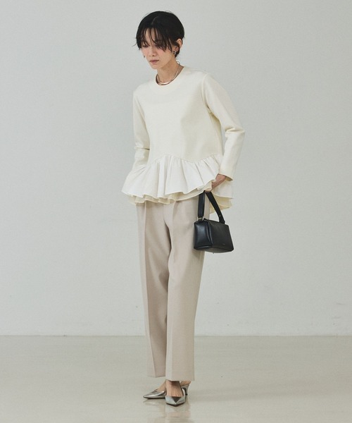 qualite(カリテ)の「【入卒/セレモニー/オケージョン】センタープレスストレートパンツ/オフィスカジュアル/セットアップ対応/カセット服(スラックス・レディース・グレイッシュベージュ/ダークネイビー・34/36/38)」の5枚目の写真