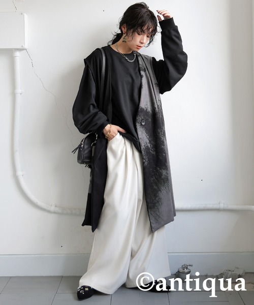 antiqua(アンティカ)の「ショート丈トップス(スウェット・レディース・ホワイト/チャコールグレー/ブラック/ネイビー/ライトグリーン/スミクロ・ONESIZE)」の21枚目の写真