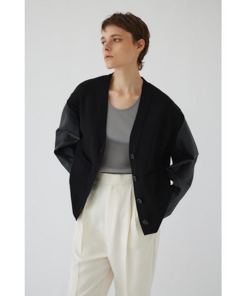 RIM.ARK（リムアーク）の「Faux leather docking CD フォックスレザードッキングカーデ（カーディガン/ボレロ・レディース・ホワイト/ダークグレー/ブラック・FREE）」の3枚目の写真