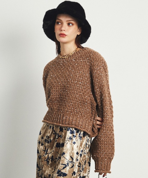 uyu.(ウユ)の「MIX Yarn Short Knit Pullover / MIXヤーンショートニットプルオーバー【uyu./ウユ】(ニット/セーター・レディース・ブラック/ブラウン/レッド・FREE)」の1枚目の写真