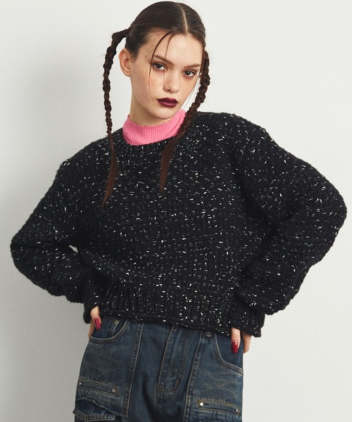 uyu.(ウユ)の「MIX Yarn Short Knit Pullover / MIXヤーンショートニットプルオーバー【uyu./ウユ】(ニット/セーター・レディース・ブラック/ブラウン/レッド・FREE)」の2枚目の写真