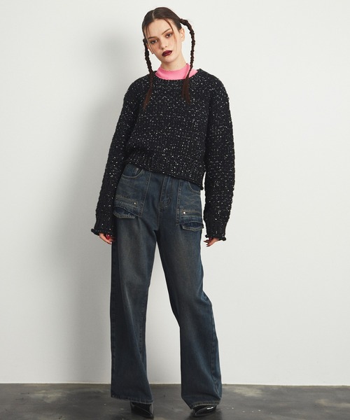 uyu.(ウユ)の「MIX Yarn Short Knit Pullover / MIXヤーンショートニットプルオーバー【uyu./ウユ】(ニット/セーター・レディース・ブラック/ブラウン/レッド・FREE)」の8枚目の写真