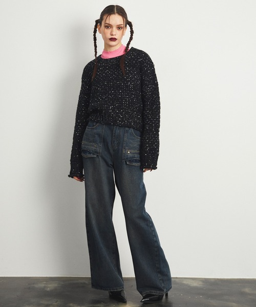 uyu.(ウユ)の「MIX Yarn Short Knit Pullover / MIXヤーンショートニットプルオーバー【uyu./ウユ】(ニット/セーター・レディース・ブラック/ブラウン/レッド・FREE)」の13枚目の写真