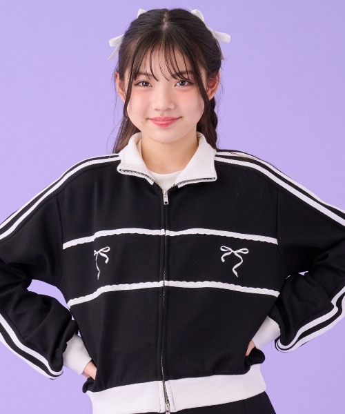 by LOVEiT(バイラビット)の「リボンガーリートラックジャケット(Tシャツ/カットソー・キッズ・ブラック/グレー・120cm/130cm/140cm/150cm/160cm)」の2枚目の写真