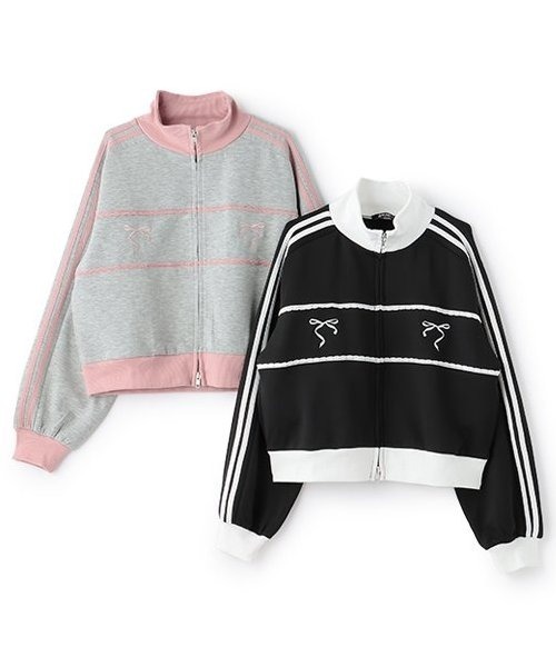 by LOVEiT(バイラビット)の「リボンガーリートラックジャケット(Tシャツ/カットソー・キッズ・ブラック/グレー・120cm/130cm/140cm/150cm/160cm)」の4枚目の写真