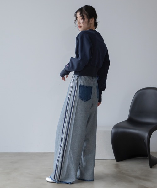 VACANCY（ヴァカンシー）の「インサイドアウトラインデニムパンツ（デニムパンツ・レディース・ブラック/ブルー・SMALL/MEDIUM/LARGE）」の5枚目の写真