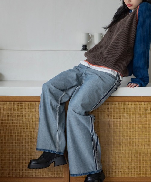 VACANCY（ヴァカンシー）の「インサイドアウトラインデニムパンツ（デニムパンツ・レディース・ブラック/ブルー・SMALL/MEDIUM/LARGE）」の7枚目の写真