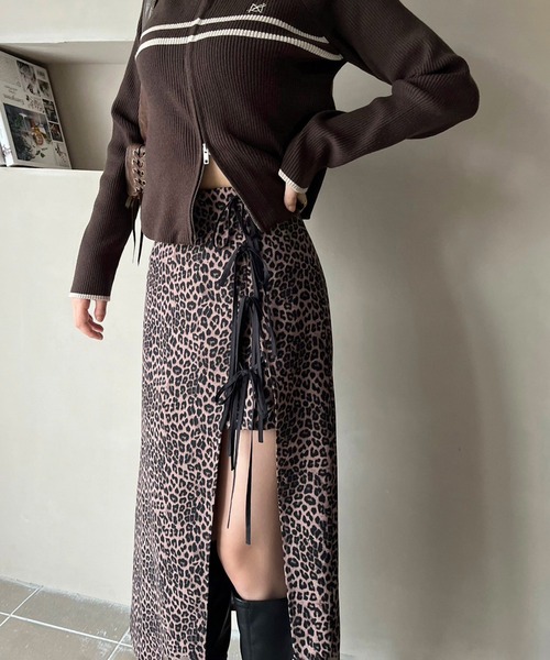 one after another NICE CLAUP（ワンアフターアナザーナイスクラップ）の「リボンレイヤードロングスカート（スカート・レディース・ブラック/アイボリー/レオパード・FREE）」の5枚目の写真