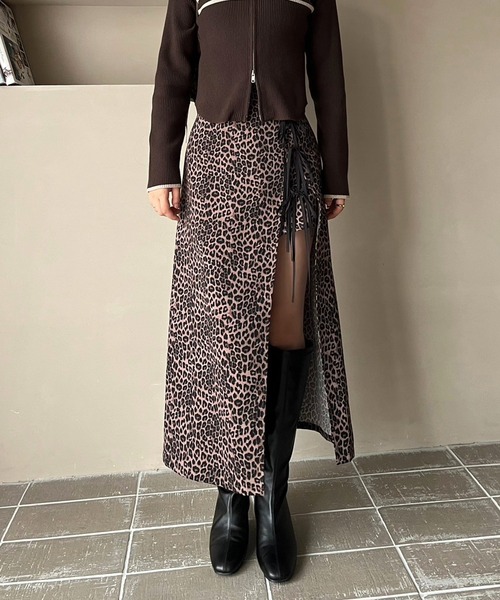 one after another NICE CLAUP（ワンアフターアナザーナイスクラップ）の「リボンレイヤードロングスカート（スカート・レディース・ブラック/アイボリー/レオパード・FREE）」の4枚目の写真