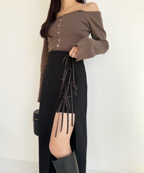 one after another NICE CLAUP（ワンアフターアナザーナイスクラップ）の「リボンレイヤードロングスカート（スカート・レディース・ブラック/アイボリー/レオパード・FREE）」の13枚目の写真