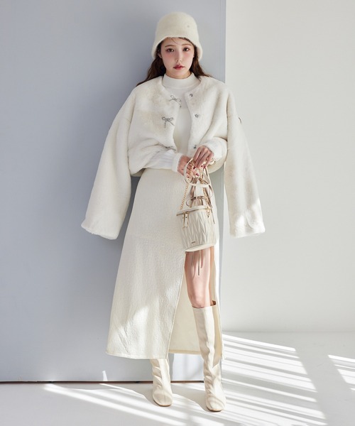 one after another NICE CLAUP（ワンアフターアナザーナイスクラップ）の「リボンレイヤードロングスカート（スカート・レディース・ブラック/アイボリー/レオパード・FREE）」の6枚目の写真