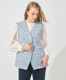 美品 ANAYI アナイ ダウンジャケット ショート丈 ツイード 現行タグ M ANAYI(アナイ)｜リングツイードスタンドダウンコート/ホワイト