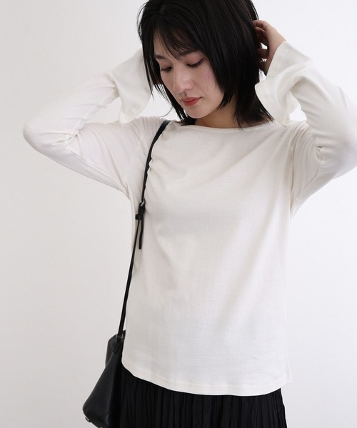 ElegChic(エレグシック)の「綿フライス袖口 フレア トップスロンT(Tシャツ/カットソー・レディース・オフホワイト/チャコールグレー/杢グレー/ブラック/カーキ・M/L/XL/4L/3L)」の2枚目の写真