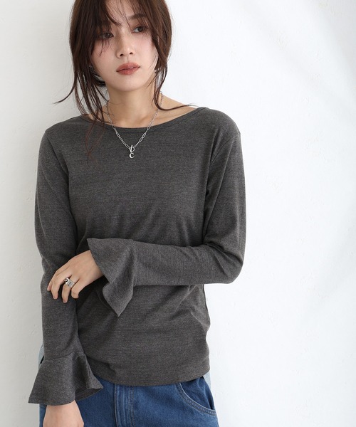 ElegChic(エレグシック)の「綿フライス袖口 フレア トップスロンT(Tシャツ/カットソー・レディース・オフホワイト/チャコールグレー/杢グレー/ブラック/カーキ・M/L/XL/4L/3L)」の20枚目の写真