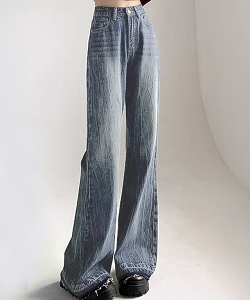 DAY CLOSET(デイ クローゼット)の「【大きいサイズ有】 裾に広がる美シルエット。ヴィンテージライク カットオフ フレア デニム パンツ ジーンズ レディース(デニムパンツ・レディース・インディゴブルー/ブラック/ブルー・L/M/2XL/XL/S/XS)」の4枚目の写真