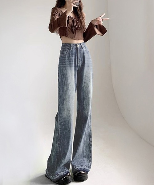 DAY CLOSET(デイ クローゼット)の「【大きいサイズ有】 裾に広がる美シルエット。ヴィンテージライク カットオフ フレア デニム パンツ ジーンズ レディース(デニムパンツ・レディース・インディゴブルー/ブラック/ブルー・L/M/2XL/XL/S/XS)」の8枚目の写真