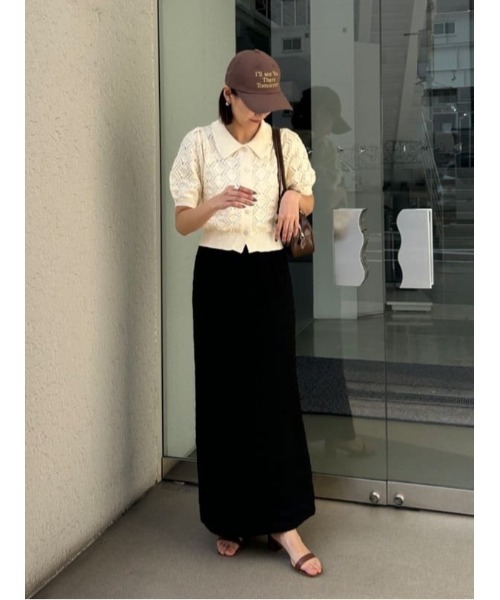 透かし編みパフスリーブニット≪手洗い可能≫ セール】透かし編みパフスリーブニットトップス（ニット