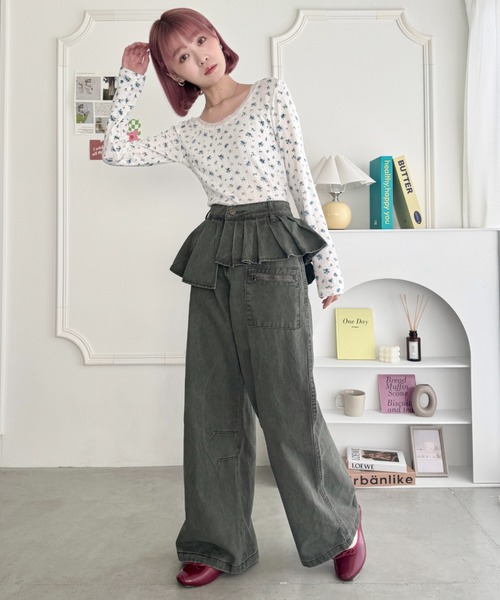 SOLLON.（ソルロン）の「プリーツレイヤードデザインデニムパンツ（デニムパンツ・レディース・チャコールグレー・FREE）」の9枚目の写真