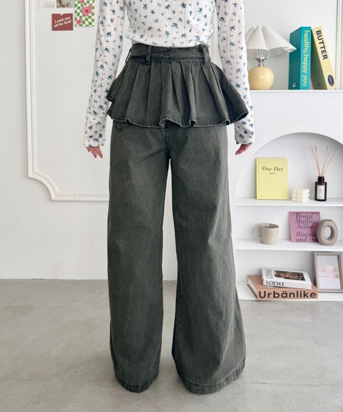 SOLLON.（ソルロン）の「プリーツレイヤードデザインデニムパンツ（デニムパンツ・レディース・チャコールグレー・FREE）」の7枚目の写真