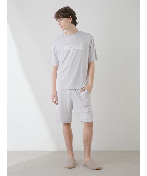 ジェラートピケ オム メンズ 接触冷感 フローズンレーヨンロゴプリント