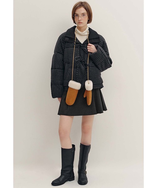 【サリー】ベルベットカラー チェック柄 スタンドカラーコート サリー様専用】ベルベットカラー チェック柄 スタンドカラーコート