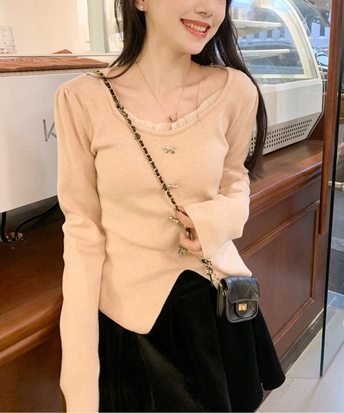 メタルリボンモチーフリブニットトップス（ニット/セーター）｜AMAJI（アマジ）