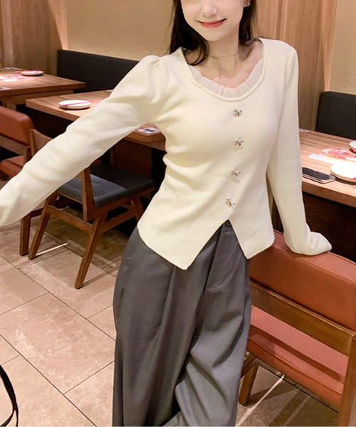 メタルリボンモチーフリブニットトップス（ニット/セーター）｜AMAJI（アマジ）