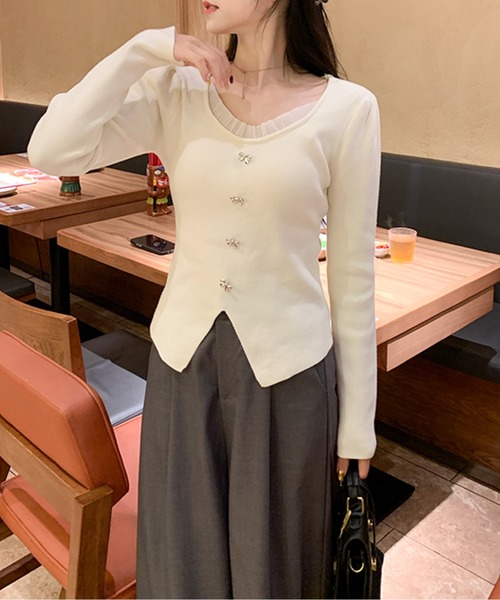 メタルリボンモチーフリブニットトップス（ニット/セーター）｜AMAJI（アマジ）