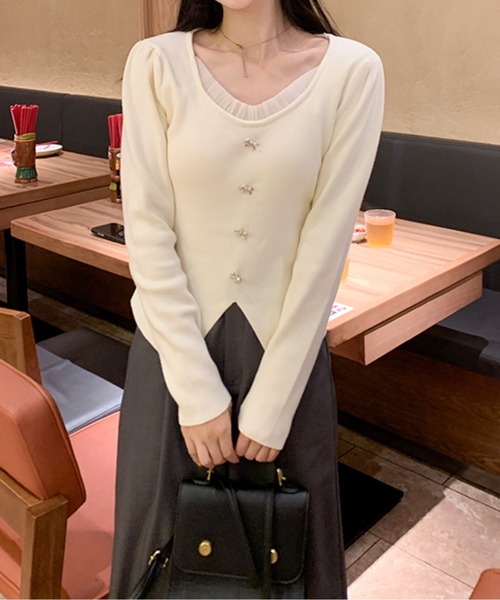 メタルリボンモチーフリブニットトップス（ニット/セーター）｜AMAJI（アマジ）