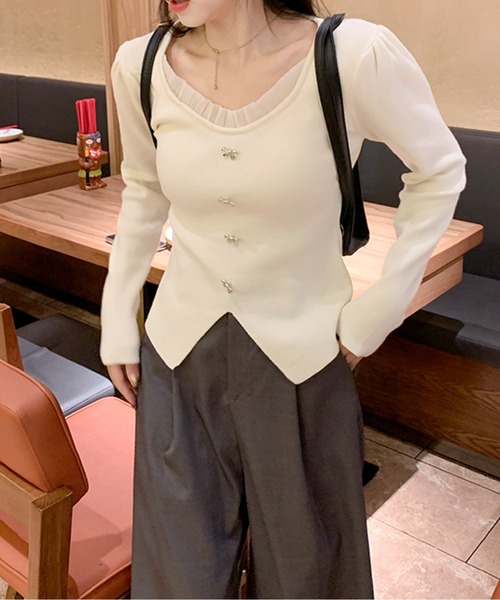 メタルリボンモチーフリブニットトップス（ニット/セーター）｜AMAJI（アマジ）