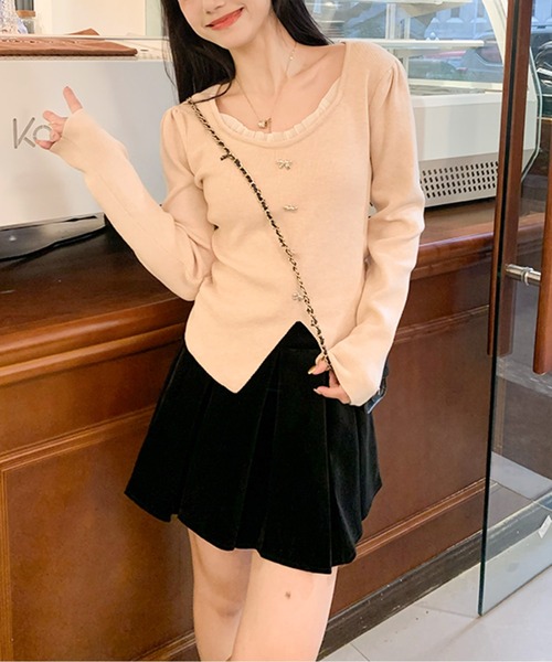 メタルリボンモチーフリブニットトップス（ニット/セーター）｜AMAJI（アマジ）