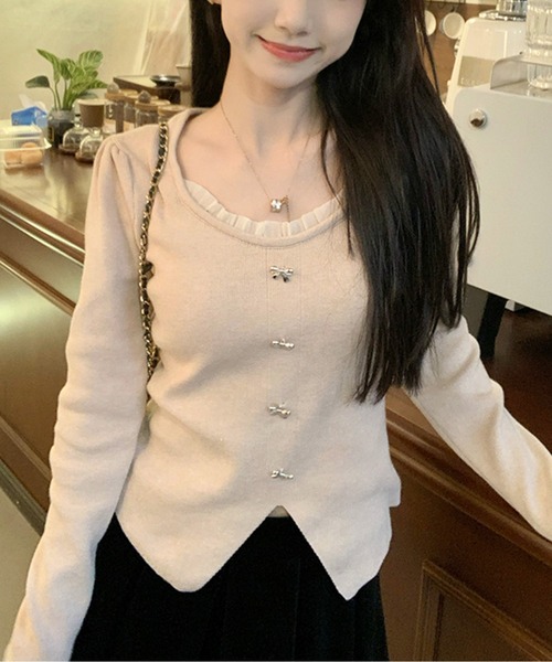 メタルリボンモチーフリブニットトップス（ニット/セーター）｜AMAJI（アマジ）