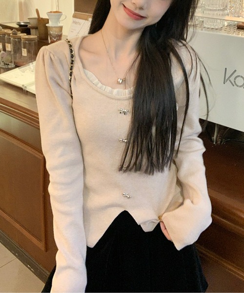 メタルリボンモチーフリブニットトップス（ニット/セーター）｜AMAJI（アマジ）