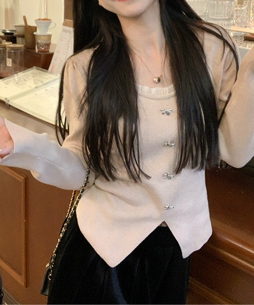 メタルリボンモチーフリブニットトップス（ニット/セーター）｜AMAJI（アマジ）